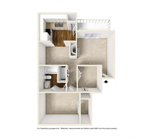 A2 3D floor plan of Preston Villas in Dallas, TX